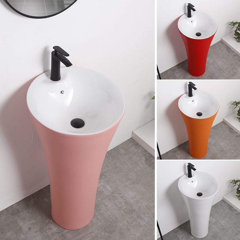 One-piece column basin ceramic washbasin balcony washbasin outdoor bathroom conjoined washbasin round floor-to-ceiling