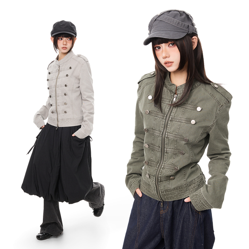 K787 Disordered Style New Chinese-Style Washed Street Denim Jacket for Men and Women, Napoleon Modern Style Workwear Short Jacket