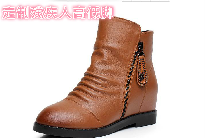 Custom women's special high and low shoes length of foot single plus high body and mind obstacle people genuine leather women's shoes size 30-46