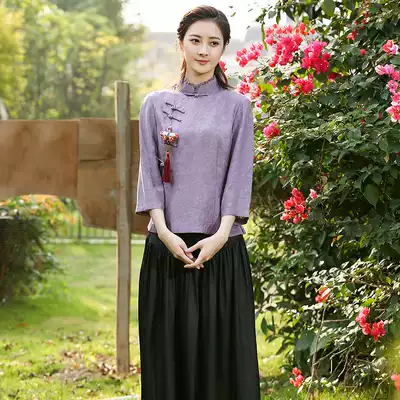 Autumn Water Ballad Original (Purple Yan Luo) Silk improved cheongsam top female high-end retro Republic of China style women's clothing