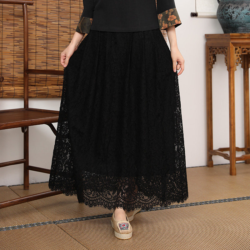 Autumn Water Ballad Original Black Lace half body dress Women 2022 Summer new display slim 100 hitch a long skirt to give back