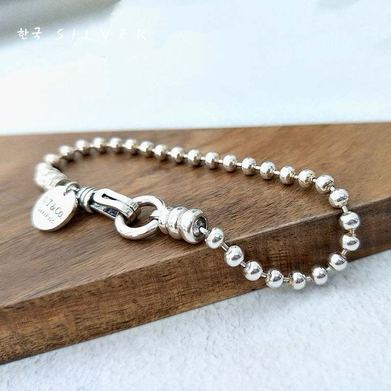Korean Heavy Industries Original S925 Sterling Silver Round Bead Pendant Hook Bracelet, Niche Versatile Personality Light Luxury New Trend