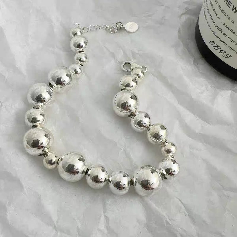 Korean Heavy Industry S925 Pure Silver Gradient Round Bead Bracelet Versatile Niche Fashion Bracelet Blogger's Same Style