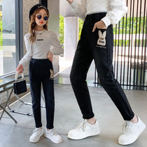 Girls jeans 2022 autumn new cute welt tight-fitting childrens trousers slim pants trendy