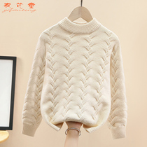 2022 middle and big childrens sweater girls autumn and winter plus velvet thickened 12 girls 15 years old childrens pullover sweater foreign style