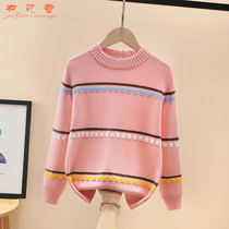 Childrens clothing girls sweater sweater 2022 autumn and winter new middle and big childrens bottoming shirt plus velvet thickened round neck top tide
