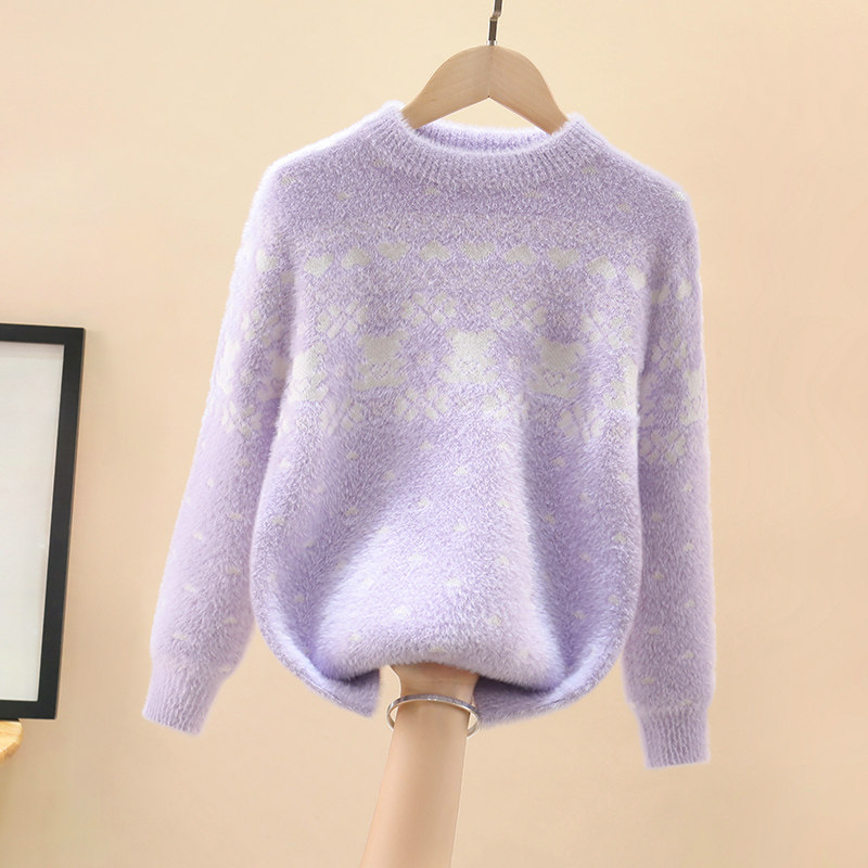 Girls sweater Korean version pullover sweater mink velvet plus velvet thickened autumn and winter models big children baby round neck Korean version