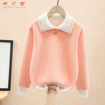 Girls one-piece fleece sweater sweater 2022 autumn and winter new style plus velvet thickened tops in big childrens sweaters with foreign style