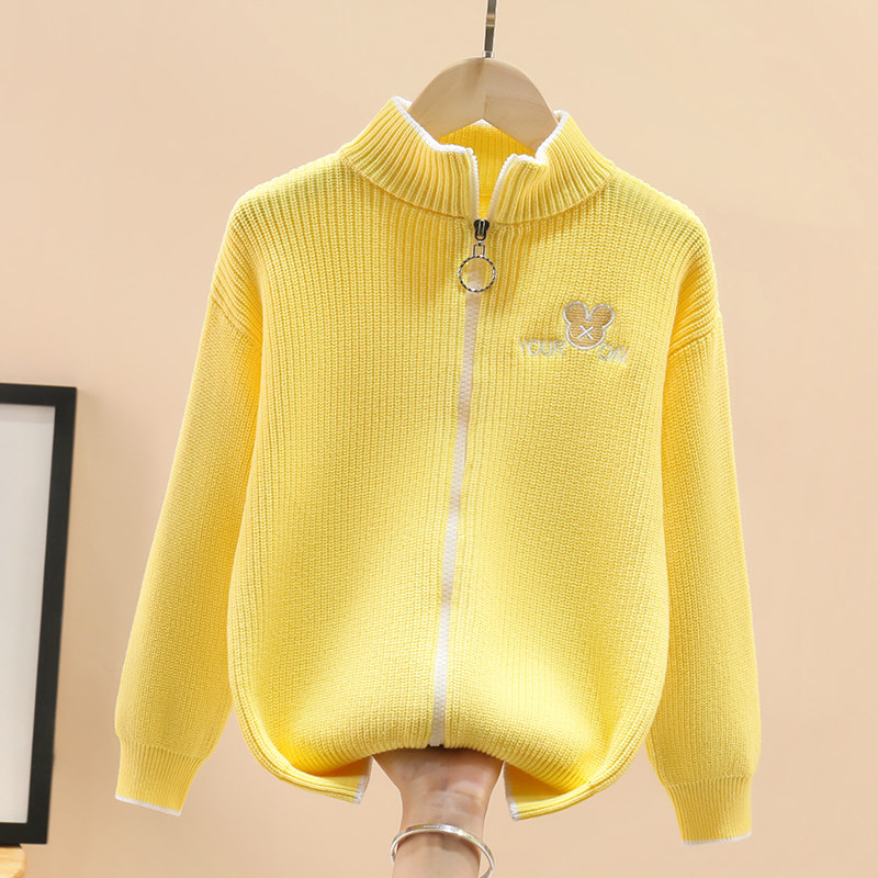 Girls cardigan sweater 2021 new middle and big boys and girls solid color all-match children's zipper knitted jacket spring and autumn - Taobao