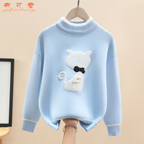 Girls all-in-one fleece sweater autumn and winter new middle-aged and older childrens sweater bottoming shirt plus velvet thickened warm sweater western style