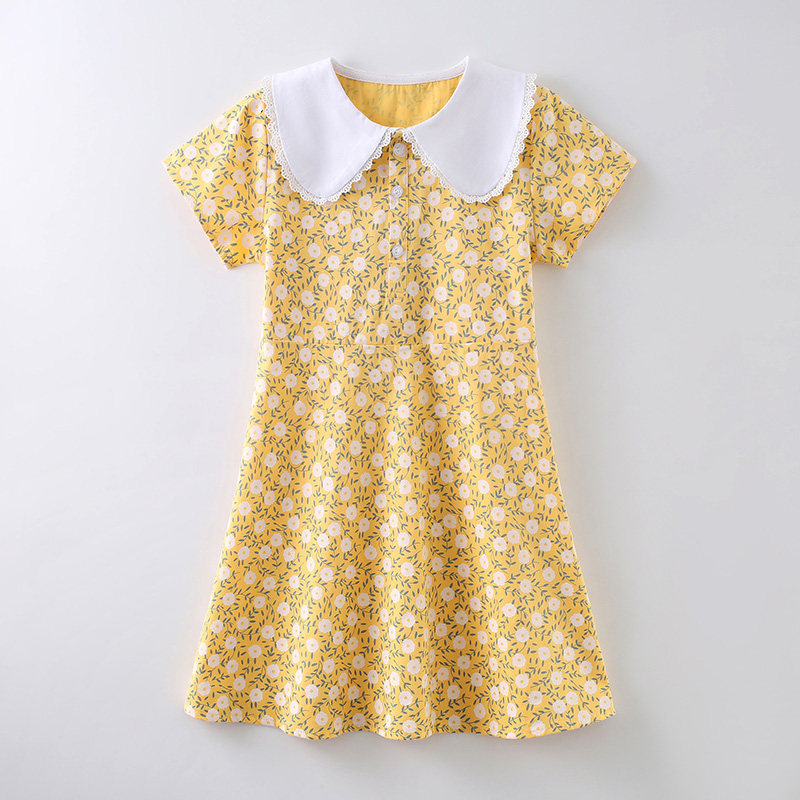 Girl Dress 2022 new kid high waist long sleeve short sleeve broken flower tide for pure cotton short skirt