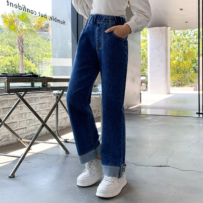 Girls trousers wide-leg jeans spring and autumn 2022 new middle and big children's trousers autumn straight trousers trousers tide