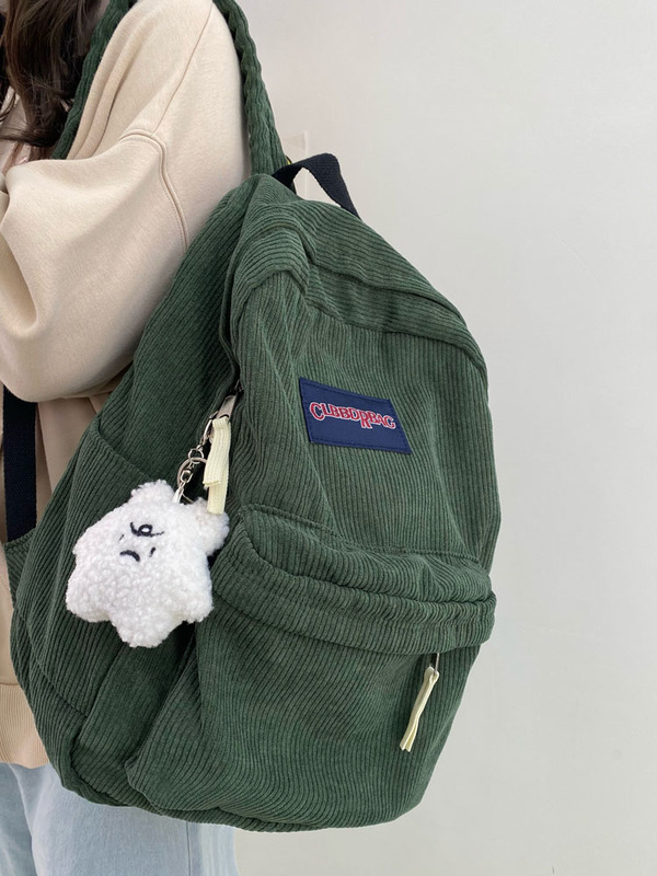 Retro Corduroy Schoolbag for Female College Students, Simple Backpack, Ins Japanese Style, Large Capacity Backpack for High School and Middle School Students
