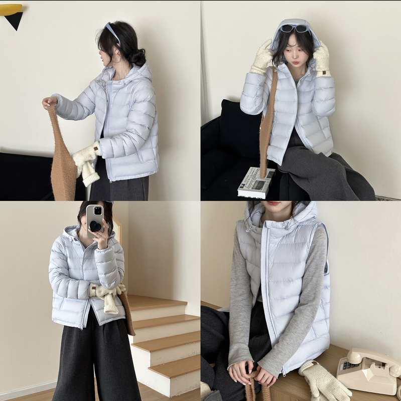 Three Yellow 2026 Autumn/Winter 95% White Duck down Jacket with Detachable Sleeves, Vest, Two-Way Wear, Ribbed Style, Lightweight Coat Three Yellow 2026 Autumn/Winter 95% White Duck down Jacket with Detachable Sleeves, Vest, Two-Way Wear, Ribbed Style, Lightweight Coat