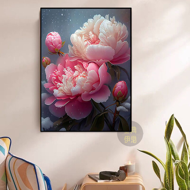 ຮູບແຕ້ມດອກໄມ້ peony ສູງ 2024 ໃຫມ່ເຮັດດ້ວຍມື 5e ຈຸດເພັດ cross stitch ຫ້ອງຮັບແຂກແລະຮ້ານອາຫານເຕັມໄປດ້ວຍເພັດ