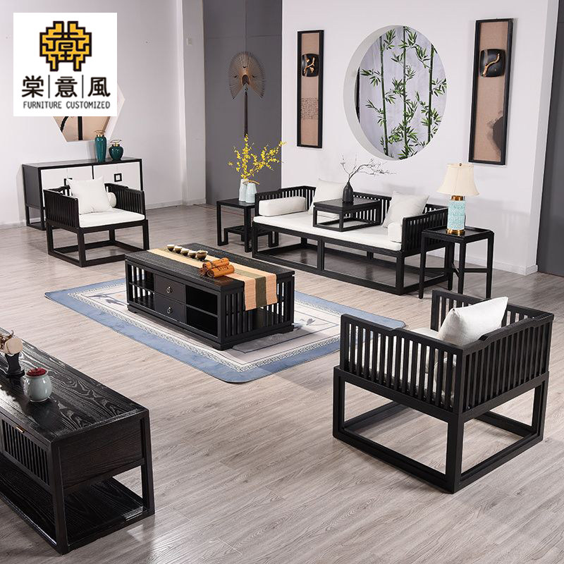 New Chinese Solid Wood Sofa Simple Modern Small Household Summary Fabric Fabric Furniture Customized