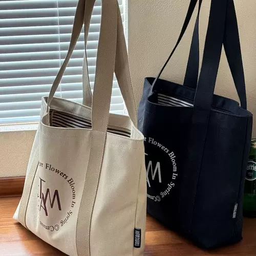 Корейская молния оригинального дизайна 𫔀Дорожная сумка из утолщенной парусины Tote литературно-простая повседневная сумка 𫔮Универсальная студенческая сумка через плечо