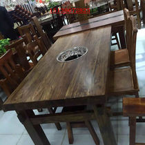 Manufacturers direct wood hot pot table and chair combination gas liquefied furnace solid wood hot pot table custom hot pot table