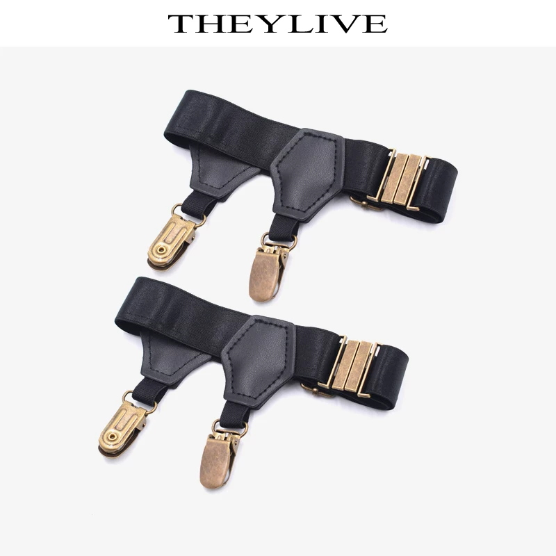 THEYLIVE Men's cotton sock clips, garter belt suit formal accessories, double-ended duckbill buckle cotton sock clips, 1 pair
