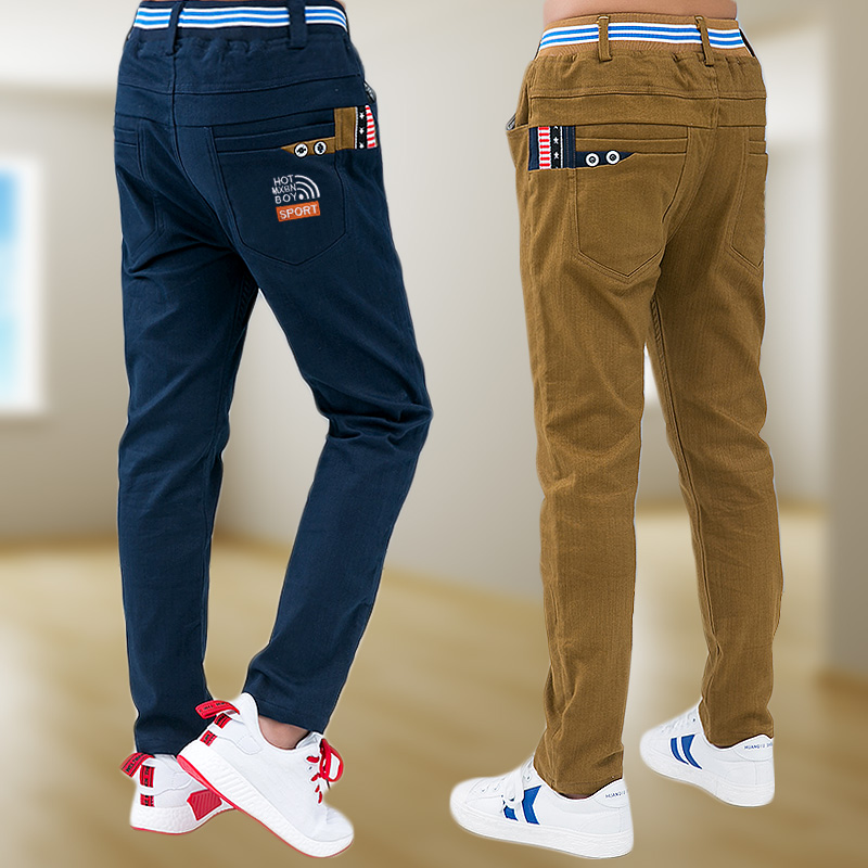 Boys spring and autumn casual pants in big children 2021 loose thick children's suit straight tube boy plus velvet cotton autumn and winter