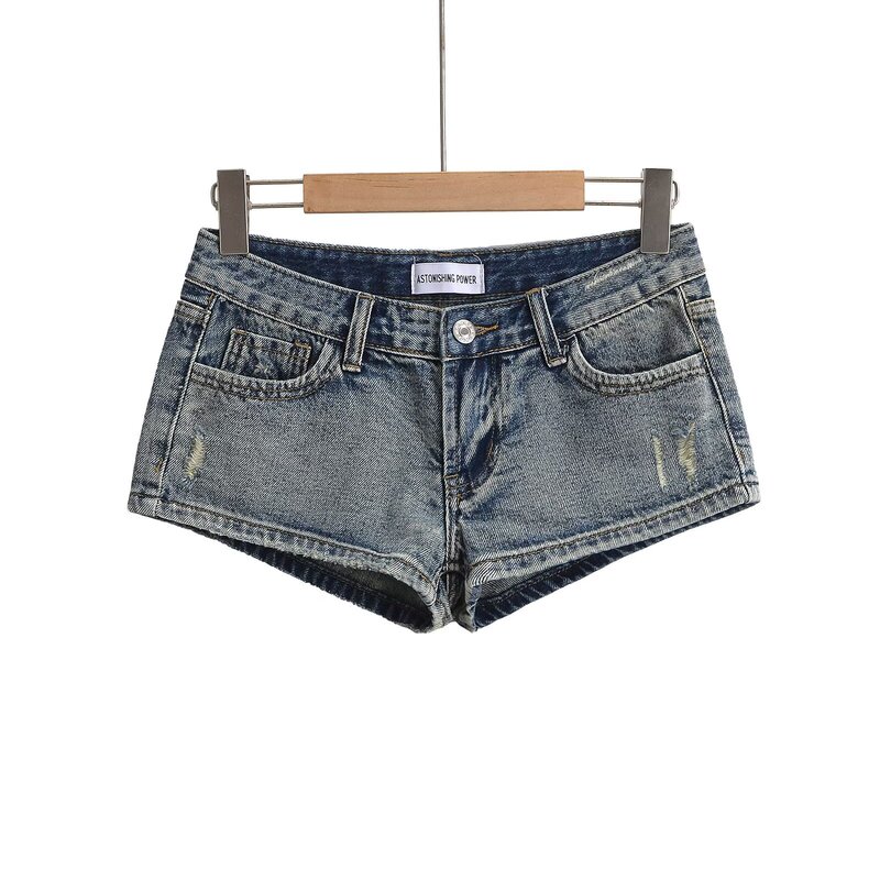 Xiaoru European and American Retro Distressed Denim Ultra-Short Shorts for Women, Fashionable and Versatile, Low-Waisted, Summer Sexy Hot Pants That Cover the Hips