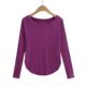 Xiaoru European and American Style Solid Color Basic Round Neck Long-Sleeve T-Shirt for Women, Casual Sun-Protective Cover-Up, Loose Curved Hem Base Shirt