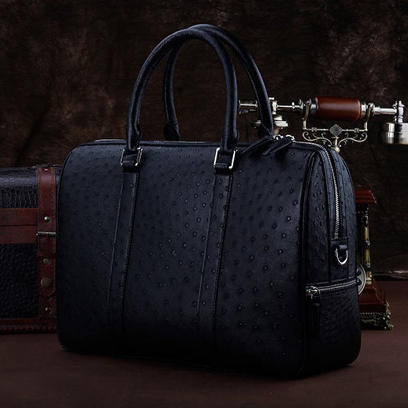 Men's Boston Travel Large Leather Large Capacity New Portable Shoulder Bag Ostrich Leather Business and Leisure Official Documents - Taobao