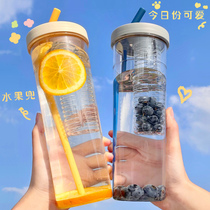 Nordic ins Wind juice cup bottle water cup plastic cup filter lemon Cup Net Red Cup sippy cup 700ML