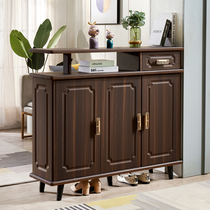 Chinese style shoe cabinet double-sided foyer shoe cabinet porch partition black walnut color solid wood color simple modern shoe cabinet suction film