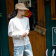 100% pure cotton cotton sweater women's loose pullover round neck spring and autumn thin sweater with bottoming purple
