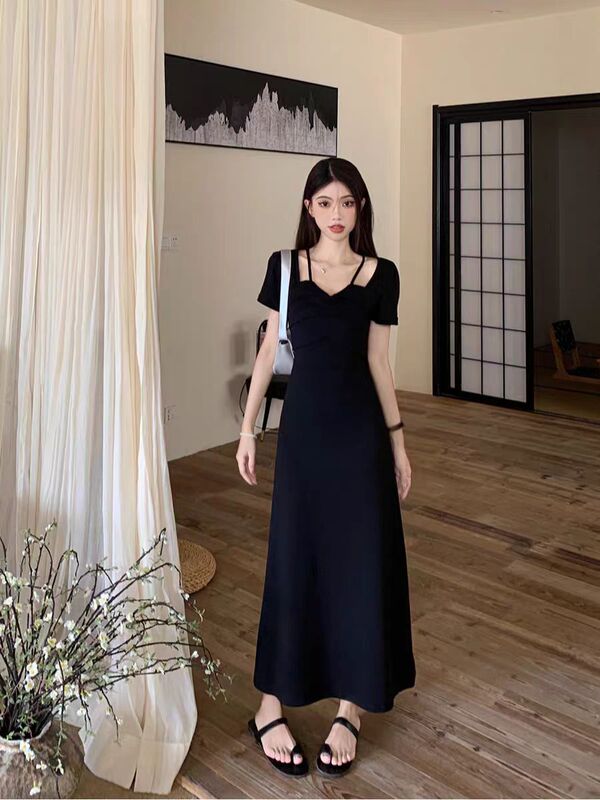 170cm Tall Extra-Long T-Shirt Halter Dress for Women, Summer Elegant Spaghetti Strap Long Dress, Extra-Long Style Reaching the Ankles 170cm Tall Extra-Long T-Shirt Halter Dress for Women, Summer Elegant Spaghetti Strap Long Dress, Extra-Long Style Reaching the Ankles