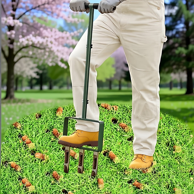 Lawn Aeration Tool with Hollow Fork and Solid Nails for Soil Turning, Soil Extraction, Oxygenation, Water Penetration, and Aeration Lawn Aeration Tool with Hollow Fork and Solid Nails for Soil Turning, Soil Extraction, Oxygenation, Water Penetration, and Aeration