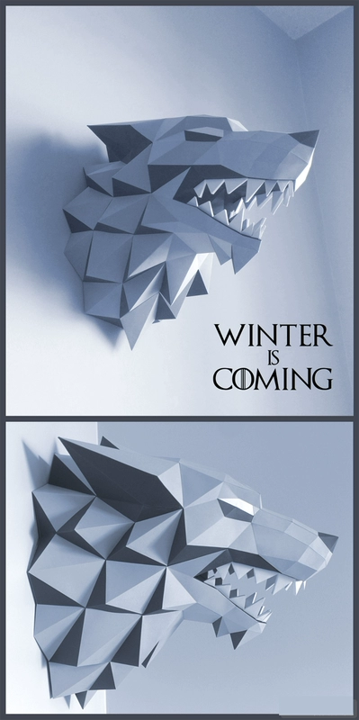 Trò chơi treo tường của quyền Stark Iceborne Wolf 3d mô hình giấy Tự làm khuôn giấy thủ công điêu khắc giấy ba chiều treo tường - Mô hình giấy