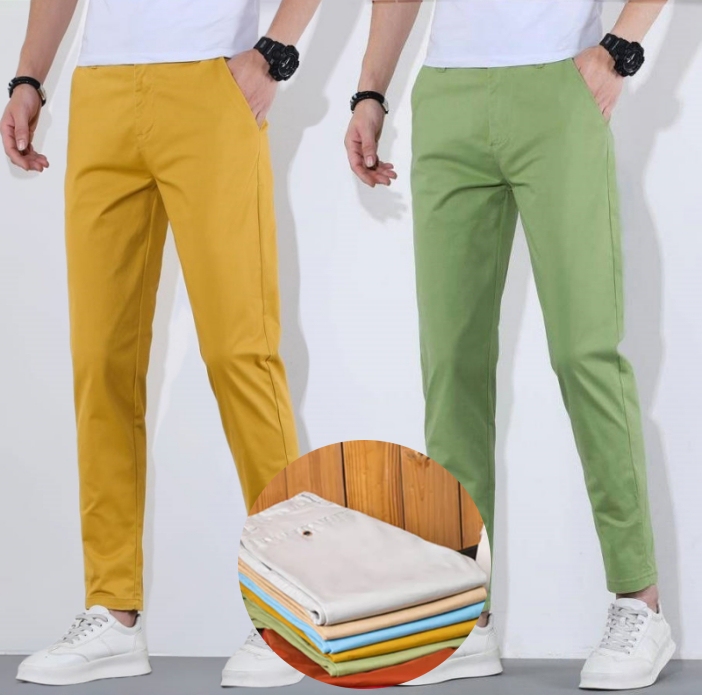 2026 New Summer Thin Men's Colorful Nine-Point Pants Slim Fit Tapered Pure Cotton Stretch Yellow Casual Pants Trendy