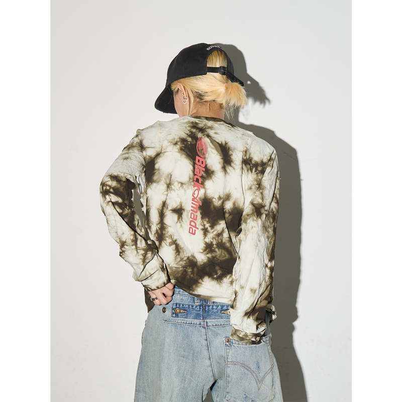 Michinnyon'Low Saturation Contrast Color' Outdoor Light Sports Tie-Dye Gradient Long Sleeve Spring/Summer Quick-Dry Top