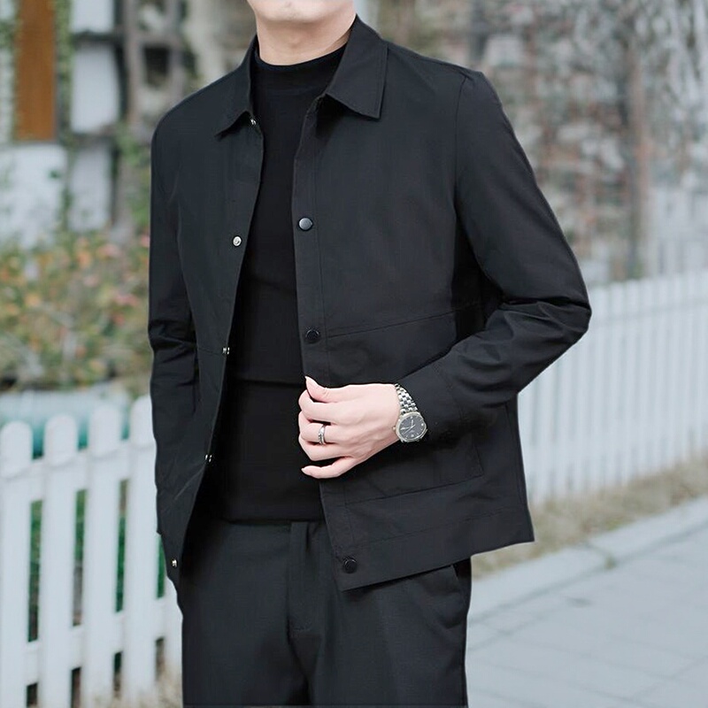 Men's Jacket 2025 New Autumn and Winter Style Workwear Jacket with Cotton Lining, Turn-Down Collar, Solid Color, Simple Design, Padded Top