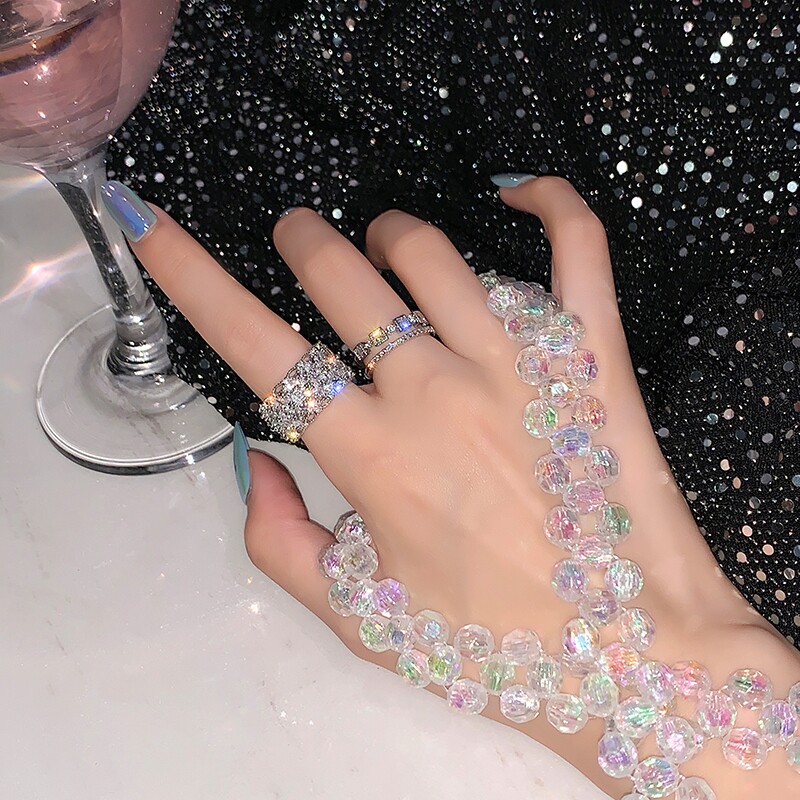 Korean net red zircon flower open ring female ins advanced sense adjustable index finger ring cold wind ring tide