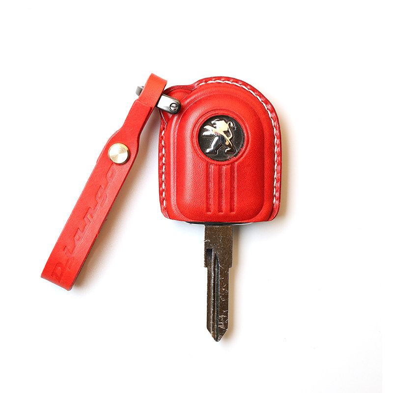 Applicable Peugeot ginger Ghokey cover italian Vegetable Tannic Leather Key Bag Buckle Modified Pendant Original Handmade Customize