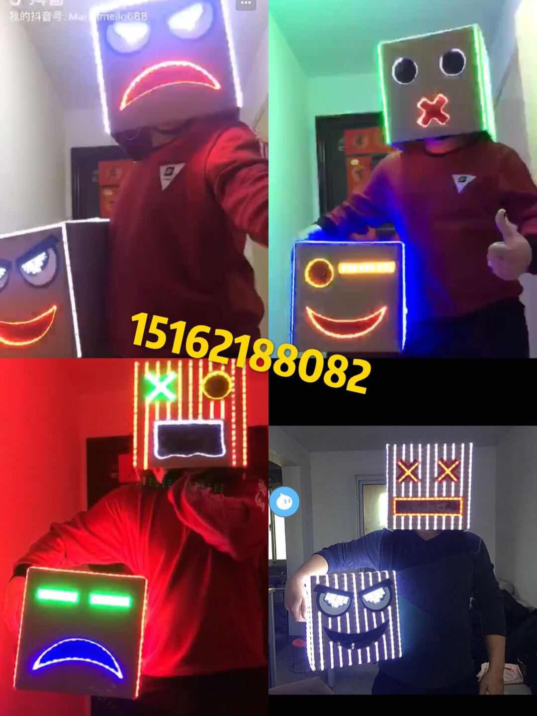 Square box headgear LED luminous safety helmet bar luminous safety helmet personality safety helmet nightclub party props panda safety helmet