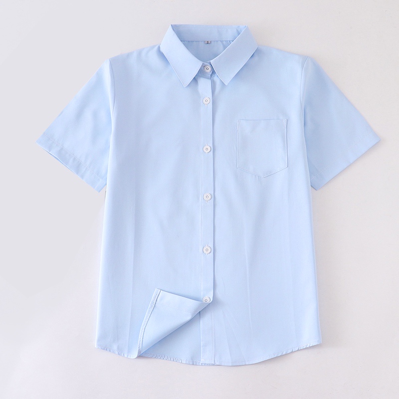 【Z in Stock】  Japanese Style Jk Uniform Light Blue Women's Shirt Pointed Collar Round Collar Short Sleeve Long Sleeve Shirt