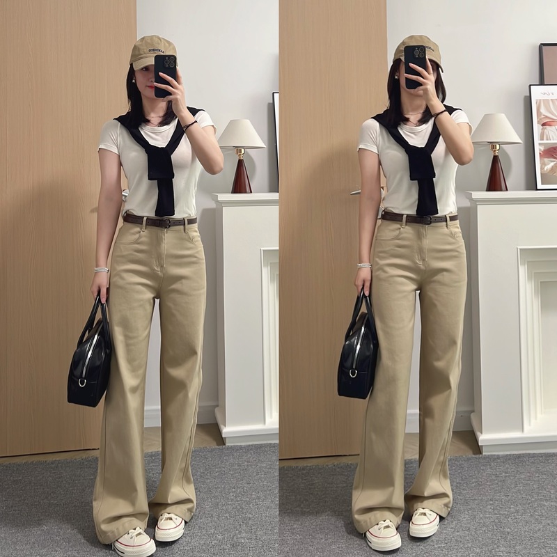 2026 New Style [Tencel Khaki Jeans] Old Money Style High-Waisted Straight-Leg Stretch Khaki Soft Denim