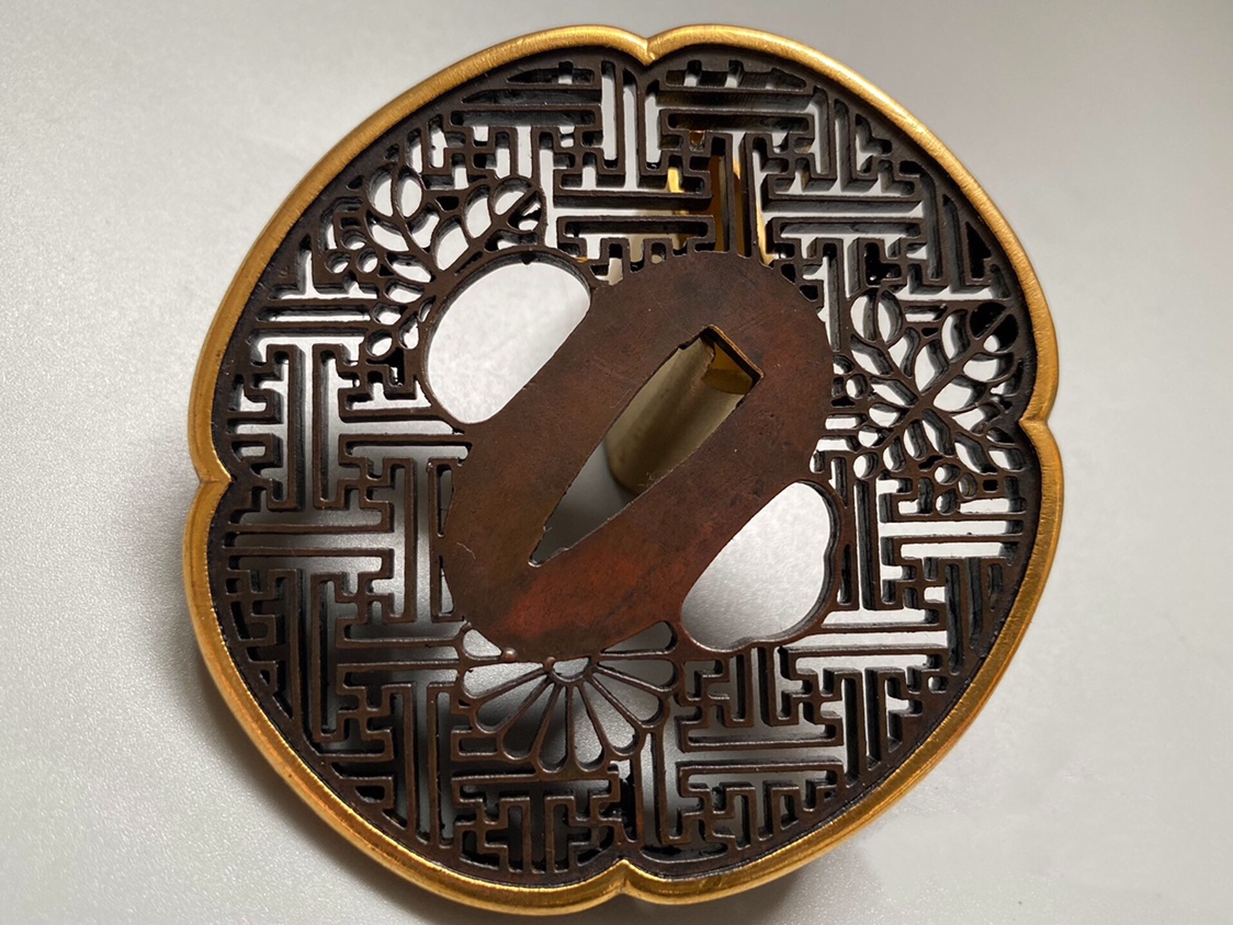 木瓜镂空刀镡黄铜鎏金做旧刀剑配件日式刀装具护手目贯缘头套装