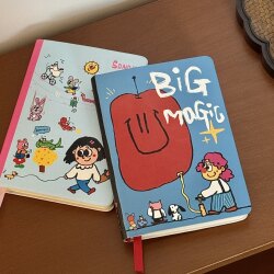 Cute Blue Graffiti Notebook A6 High-Quality Blank Pages Diary Planner for Middle and High School Students