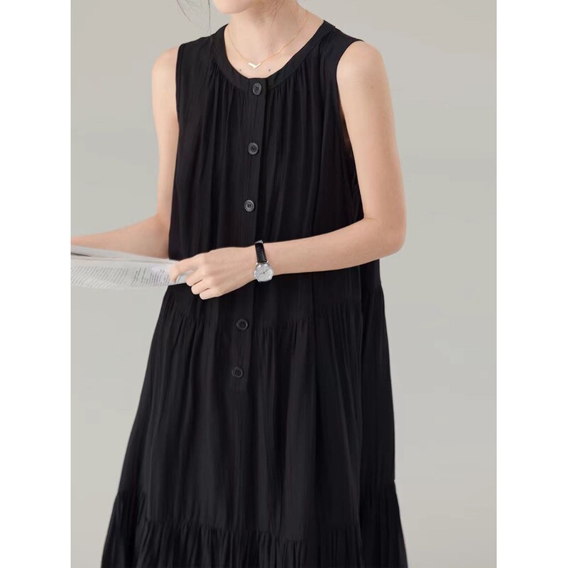 Super Slimming, Body-Covering Plus-Size Dress with a High-End Feel, 2026 Summer Tank Dress for Women, Round Neck, Sleeveless, Loose A-Line Dress
