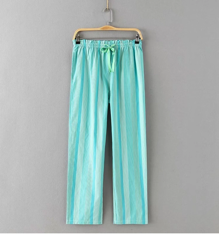 Bộ đồ ngủ mùa hè Cotton nữ trung niên Kích thước lớn mỏng thường xuyên mùa xuân và mùa thu tại nhà Cha mẹ Quần rộng Quần cotton nhà quần ống suông nữ