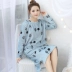 Váy ngủ dài tay nữ mùa đông dày lông cừu san hô dài phiên bản Hàn Quốc của áo nỉ XL rộng trên đầu gối váy ngủ dài váy mặc ở nhà Đêm đầm
