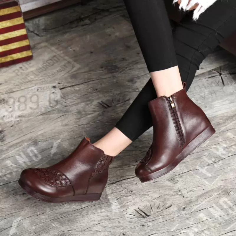 Ưu đãi đặc biệt mùa thu phong cách mới mảnh mai vẻ đẹp mảnh mai 7637 da bò bên dây kéo phong cách dân tộc đơn khởi động giày của phụ nữ giày da giày phụ nữ - Kính râm