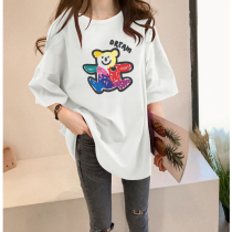 White slats undershirt woman short sleeve summer fit 2022 new loose medium long section pure cotton round collar half sleeve blouse T-shirt tide