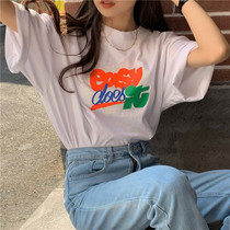 2022 Summer Dress New Loose In a Long T-shirt Woman Short Sleeve Student Letter Printed White Jersey Blouse