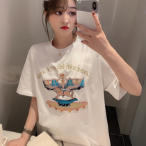 White cotton t-shirt womens short-sleeved summer loose Korean summer wild student half-sleeved embroidered net red top ins tide